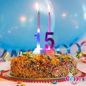 Multicolor Light up birthday candle cake number pink