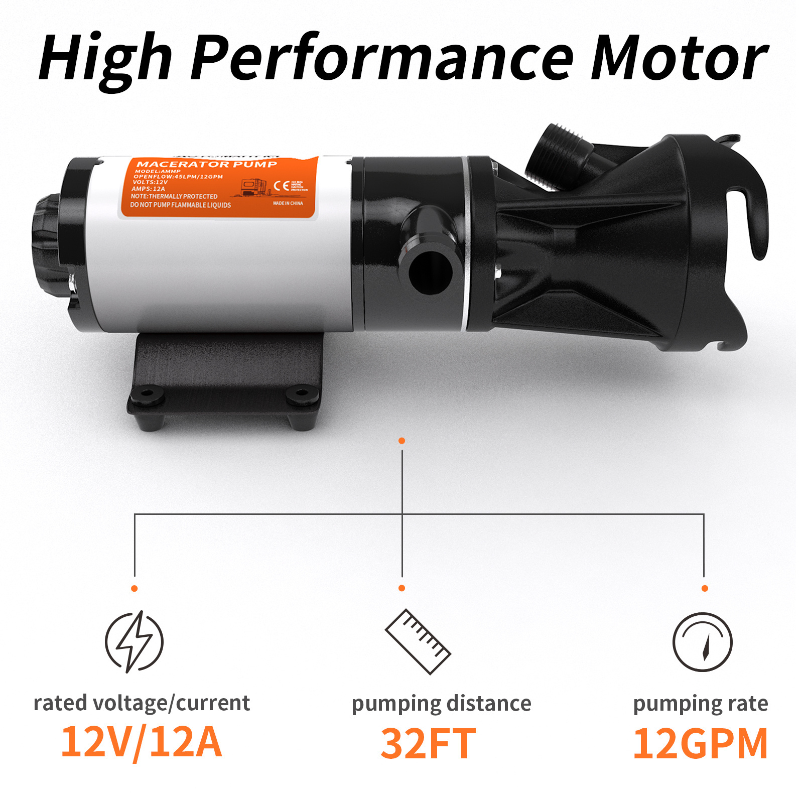 Camper 12V RV Macerator Pump for Trailer Waste Water Dumping Portable and Quick Release Waste Pump for Boat Marine Caravan