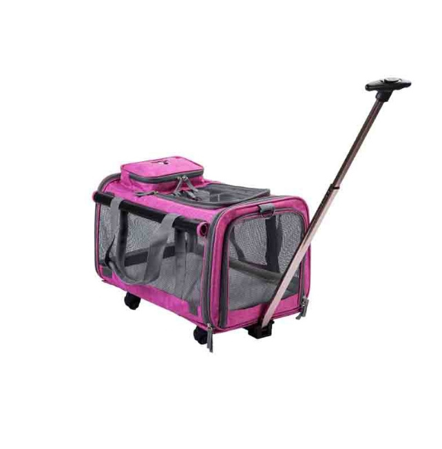 Removable Portable Dual Compartment Rolling Luggage Cat Bag Pet Carrier Pet Trolley Case with Wheeled Carrier Bag