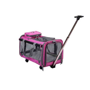 Removable Portable Dual Compartment Rolling Luggage Cat Bag Pet Carrier Pet Trolley Case with Wheeled Carrier Bag