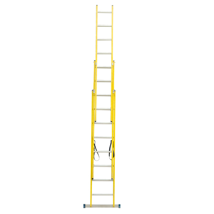 Fiberglass adjustable aluminium extension ladder with slip-resistant feet