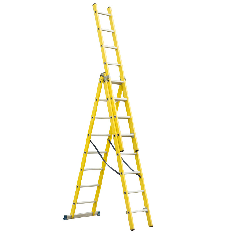 Fiberglass adjustable aluminium extension ladder with slip-resistant feet