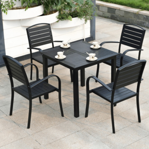 outdoor high quality cast aluminum wood plastic black stacking wholesale waterproof balcony bistro patio chair