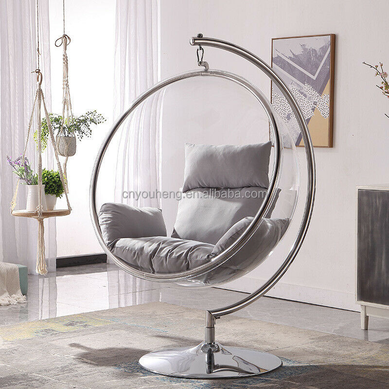 Modern avec support plastic blowup golden stainless steel clear acrylic swing bubble accent hanging chair