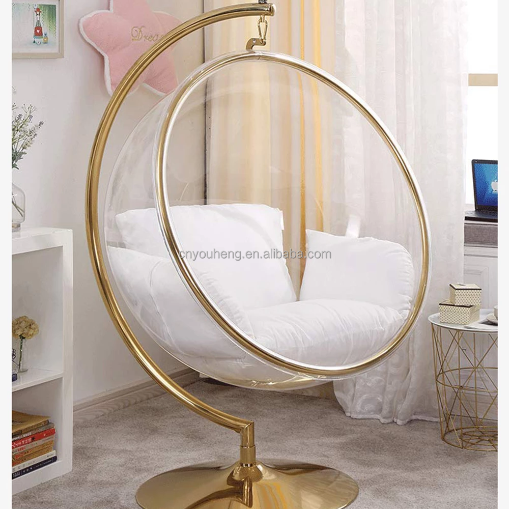 Modern avec support plastic blowup golden stainless steel clear acrylic swing bubble accent hanging chair