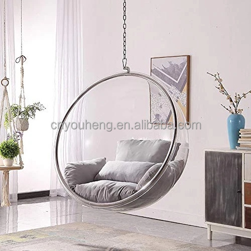 Modern avec support plastic blowup golden stainless steel clear acrylic swing bubble accent hanging chair