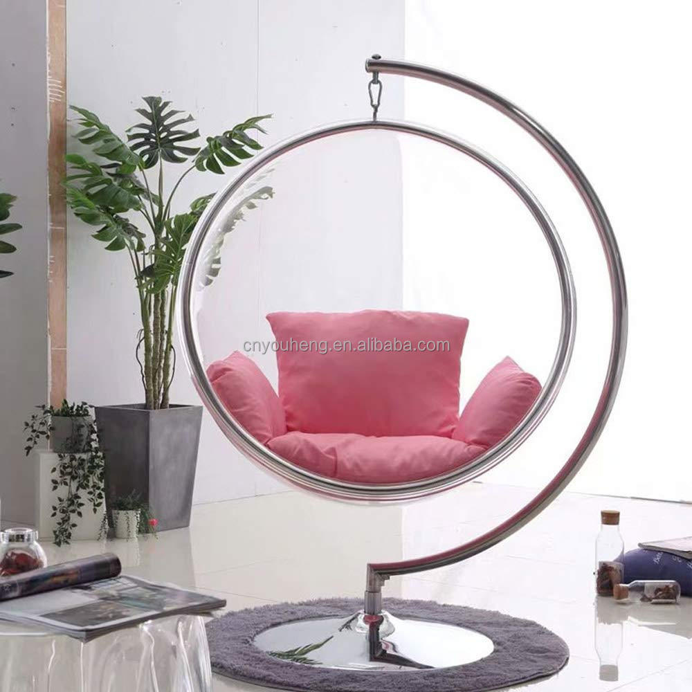 Modern avec support plastic blowup golden stainless steel clear acrylic swing bubble accent hanging chair