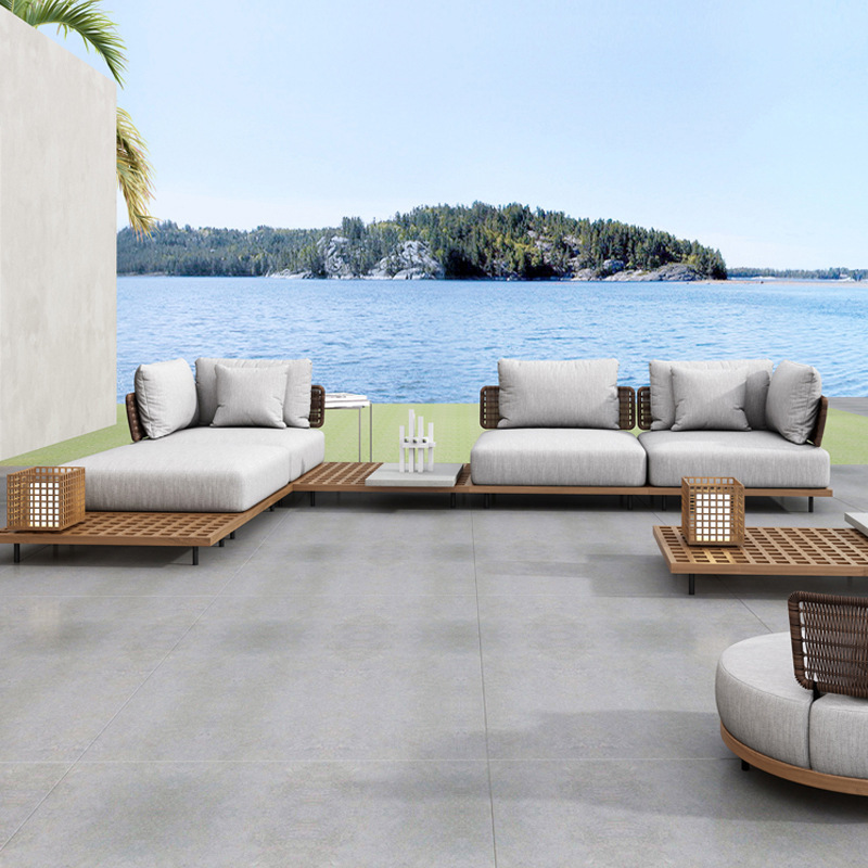 Outdoor rattan aluminium sofa set 4 pieces corner sofa and dining combo rattan garden furniture luxury outdoor sofa