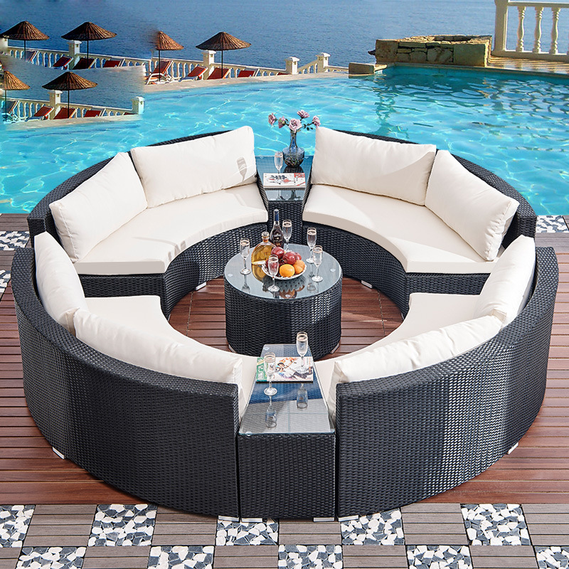 aluminum circle garden white two piece lounge set suite sofa set living room furniture sectional sofa with round corner