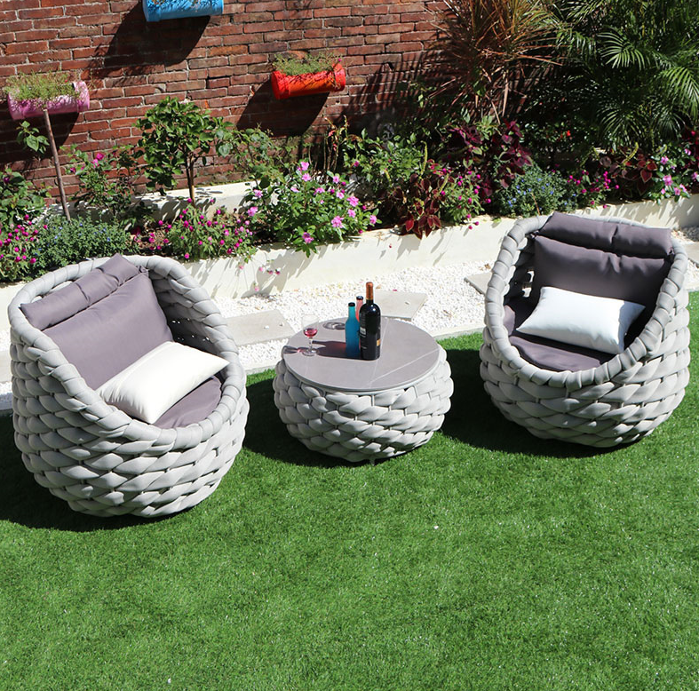 Wholesale New Design Modern Outdoor Furniture Small Metal Frame Patio Rope Woven Outdoor Sectional Sofa Set