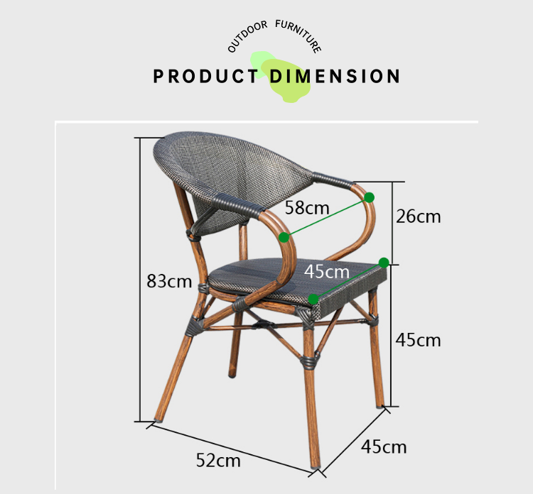 2022 modern outdoor furniture rattan restaurant garden leisure balcony aluminum rattan patio bamboo chairs