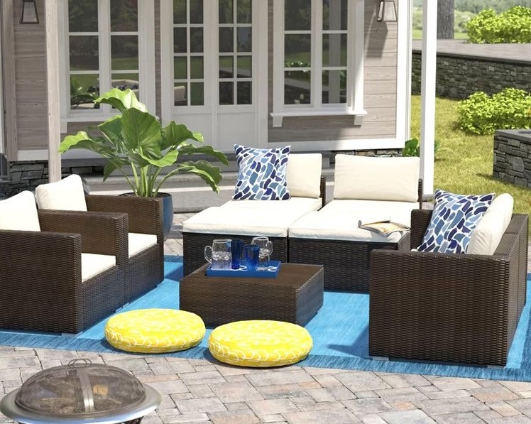 outdoor furniture set with fire pit outdoor rattan furniture dropshipping waterproof modern outdoor sofa