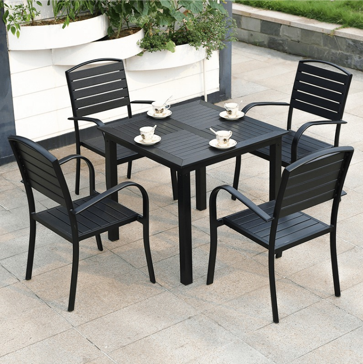 wholesale manufacturer direct sale outdoor furniture aluminium frame PS plastic wood black garden dining chair