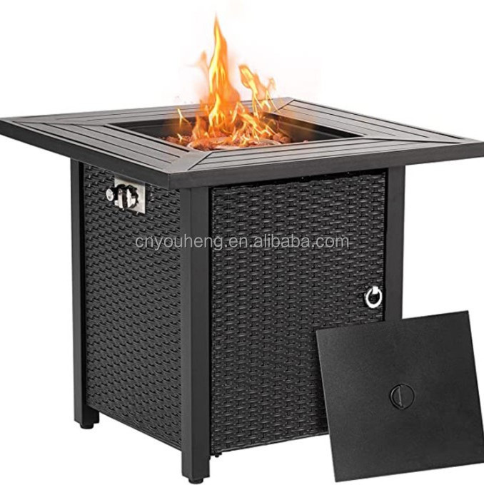 Inch 50,000 BTU Outdoor Propane Gas Burner Patio Garden Rectangle Rattan Fireplace Furniture Gas Fire Pit Table