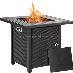 Inch 50,000 BTU Outdoor Propane Gas Burner Patio Garden Rectangle Rattan Fireplace Furniture Gas Fire Pit Table