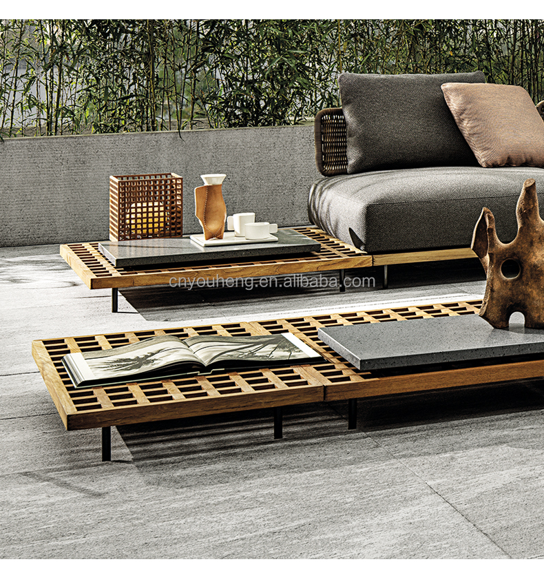 modern new design teak rattan sofa coffee table courtyard living room outdoor seating garden furniture rattan sofa