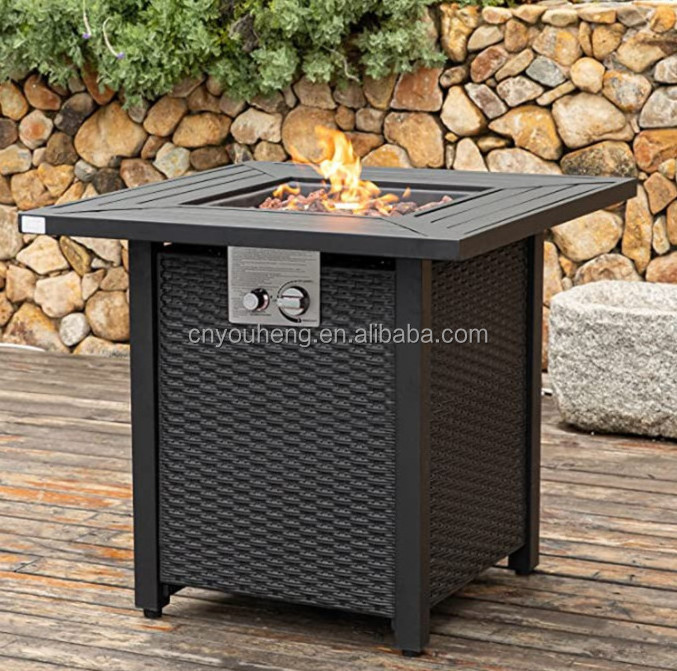 Inch 50,000 BTU Outdoor Propane Gas Burner Patio Garden Rectangle Rattan Fireplace Furniture Gas Fire Pit Table