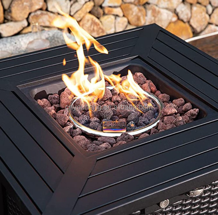 Inch 50,000 BTU Outdoor Propane Gas Burner Patio Garden Rectangle Rattan Fireplace Furniture Gas Fire Pit Table