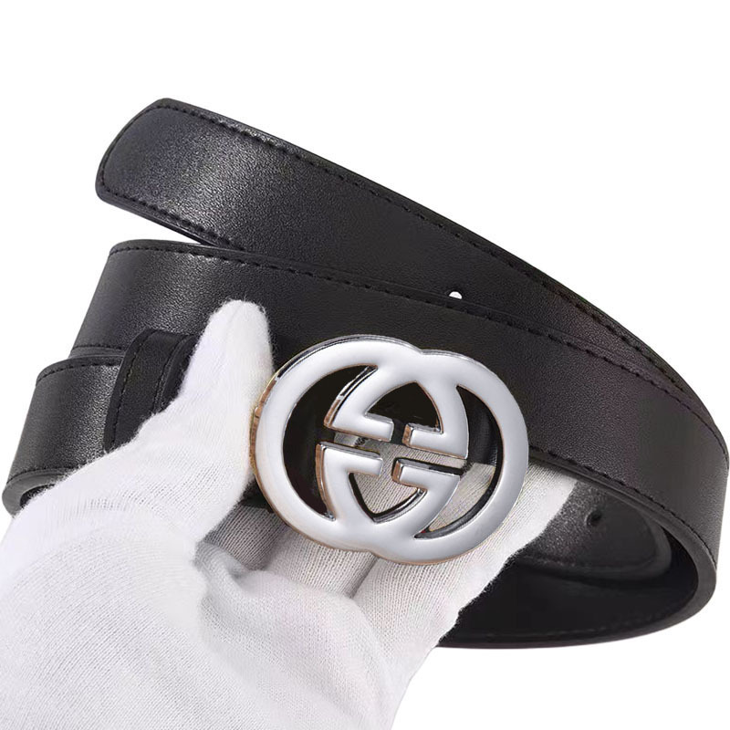 New womens alloy plain letter style fashion belt Mens leather belt Classic black belt