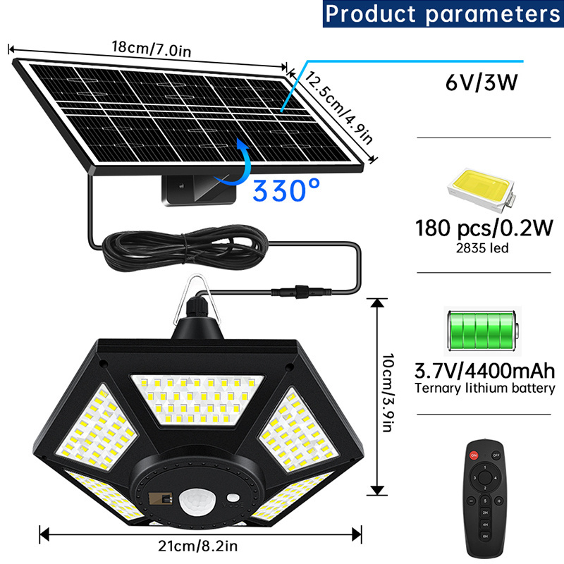 180LED Solar Shed Light Motion Sensor 5 Lighting Modes Outdoor Indoor Solar Pendant Lights