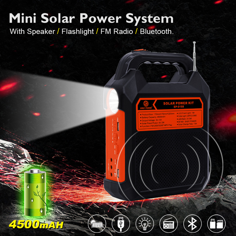 EP-0188 Solar Lighting System Kits Portable Mini Power Backup LED Light Power Bank With USB Mobile Charge with Speaker