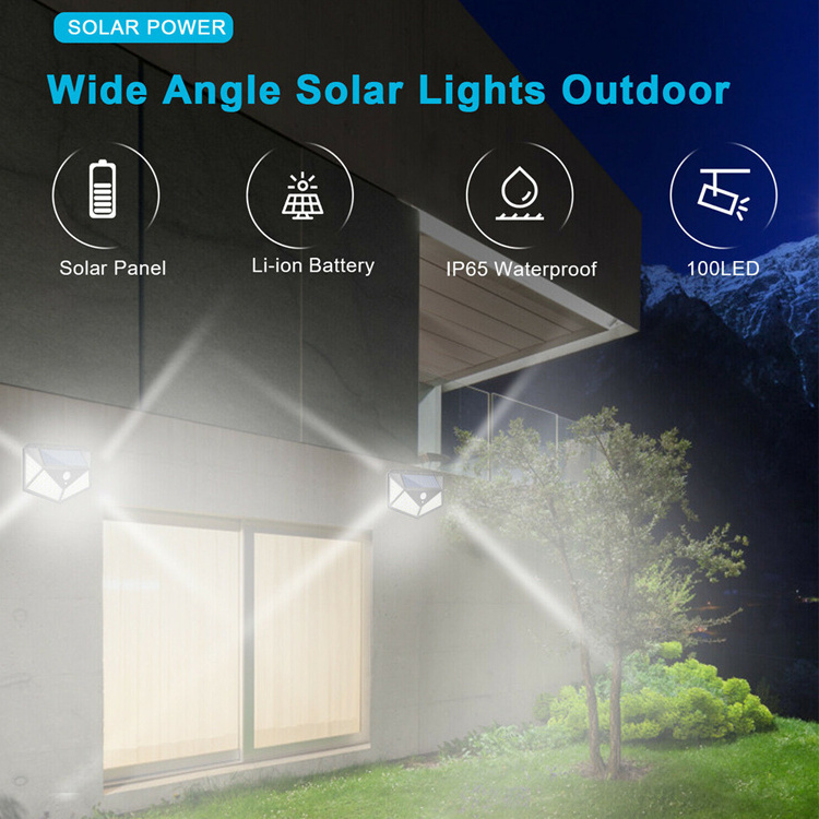 Waterproof 100 LED Outdoor Solar Wall Light Motion Sensor Solar Lights For Outdoor Garden Yard