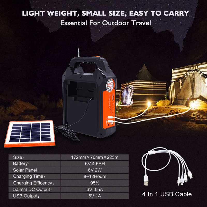 EP-0188 Solar Lighting System Kits Portable Mini Power Backup LED Light Power Bank With USB Mobile Charge with Speaker