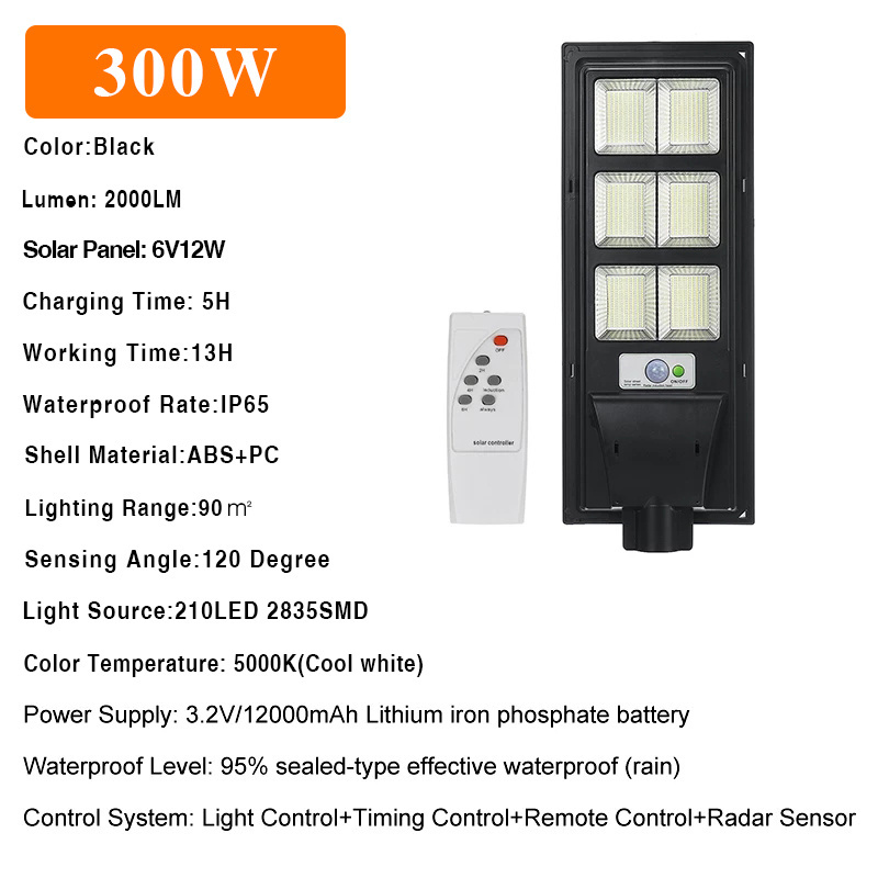 300W Quality Hot Selling Integrated Solar Street Light Wall Mounted Pole Support House Wall Solar Lamps For Outdoor