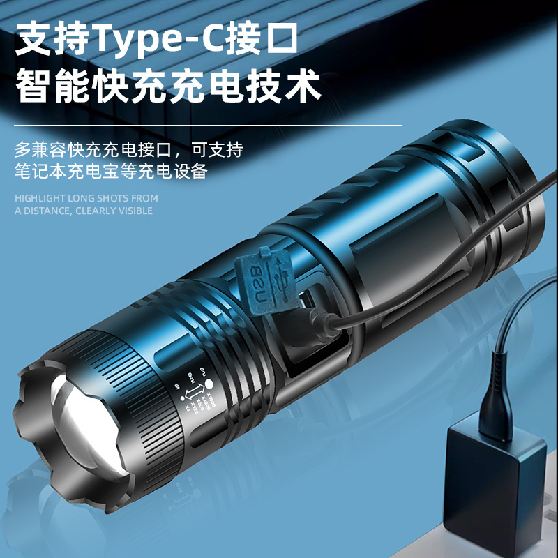 High Quality Super Bright Flashlight Aluminium Alloy Zoom Function Power Indicator Long Range Flashlight