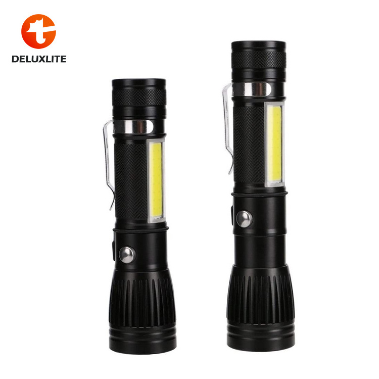 Rechargeable Led Flashlight Zoomble Pocket Torchlight with Clip