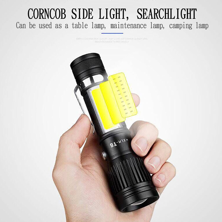 Rechargeable Led Flashlight Zoomble Pocket Torchlight with Clip