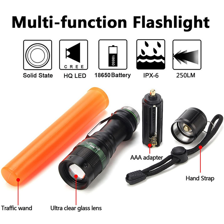 Rechargeable LED Traffic Wand Flashlight OEM Linterna Aluminium Zoom Alloy Flashlight