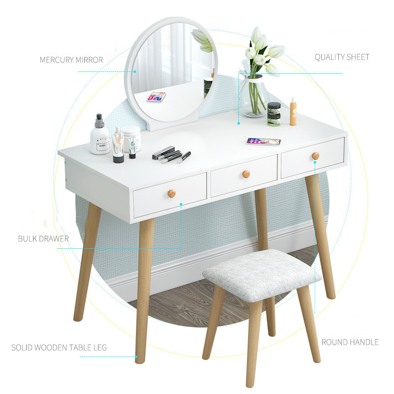 Modern Simple White Dressing Table Particle Board Storage Dresser With Mirror Vanity Table