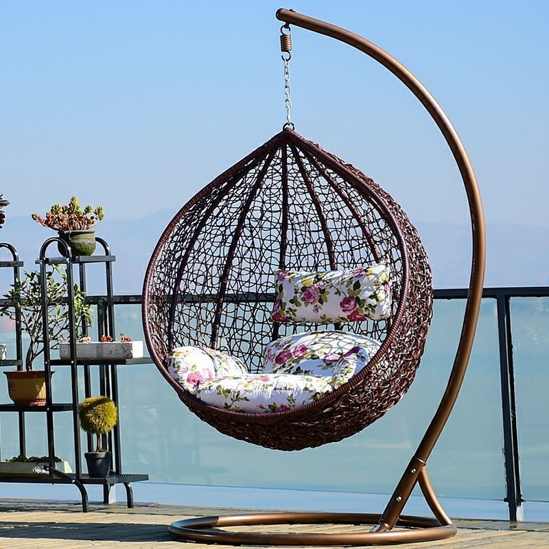 Wholesale Wicker Home Rattan Hanging Garden Egg Chair Patio Circle Swing Chair With Metal Stand