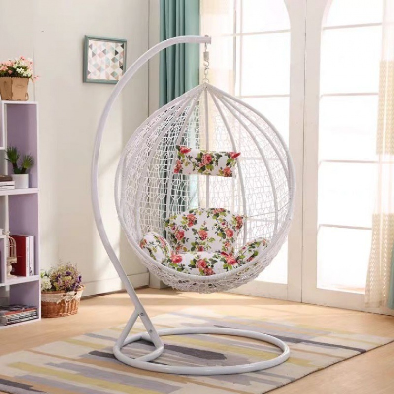 Wholesale Wicker Home Rattan Hanging Garden Egg Chair Patio Circle Swing Chair With Metal Stand