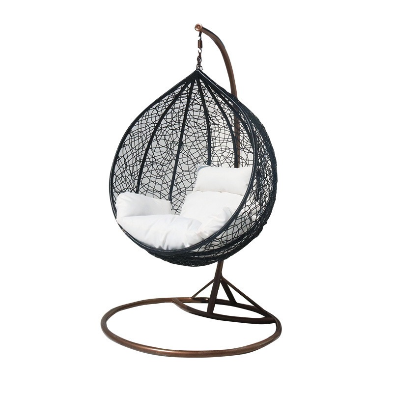 Wholesale Wicker Home Rattan Hanging Garden Egg Chair Patio Circle Swing Chair With Metal Stand