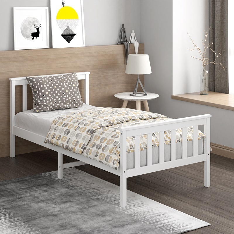 White Wooden Shaker Style Bedroom Furniture Single Queen Wooden Bed Frame Modern Solid Wood Children's Single Bed