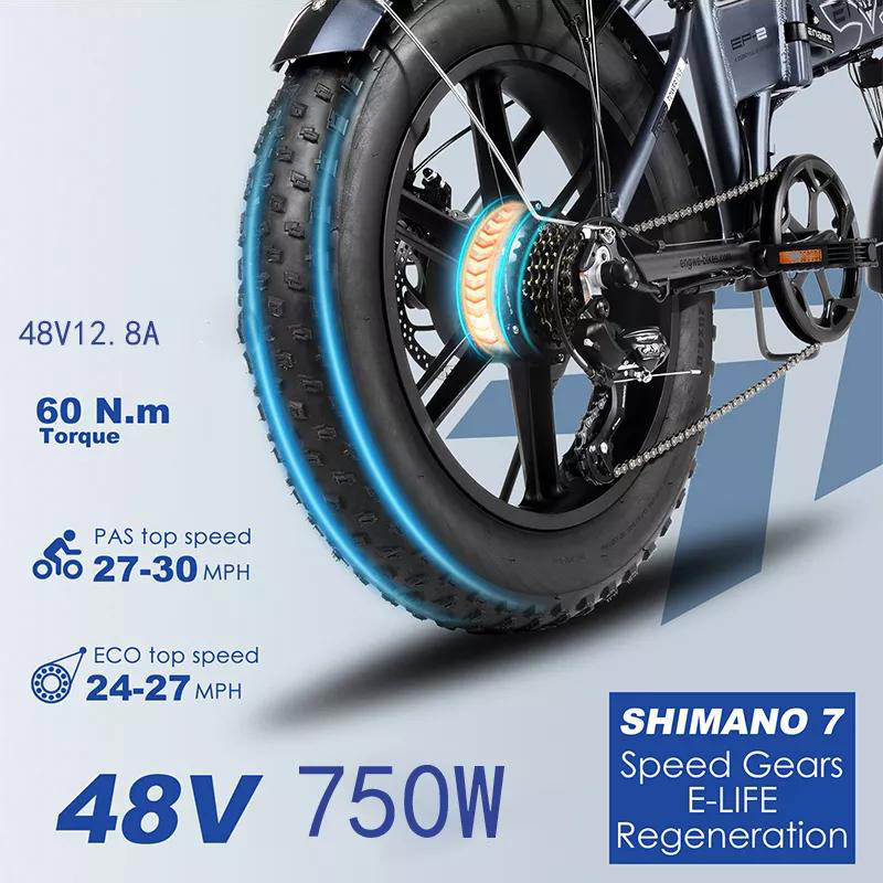 Engwe EP-2 Pro Fast Long Duration Brushless Motor Fat Tire Mountain Electric Folding Bike 25km/h 110 Max Mileage 750W Custom 48V