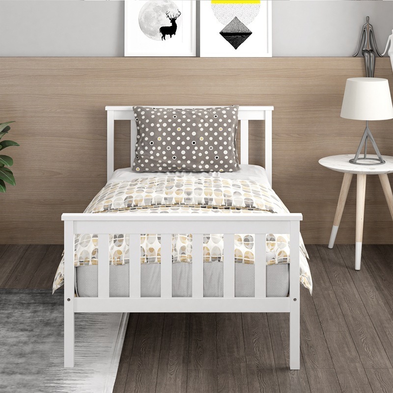 White Wooden Shaker Style Bedroom Furniture Single Queen Wooden Bed Frame Modern Solid Wood Children's Single Bed