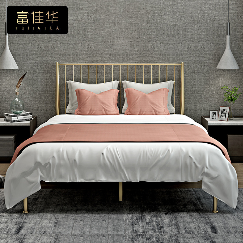 Light Luxury Iron Double Bed Bedroom Frame Bed Dormitory Metal Raised Beds