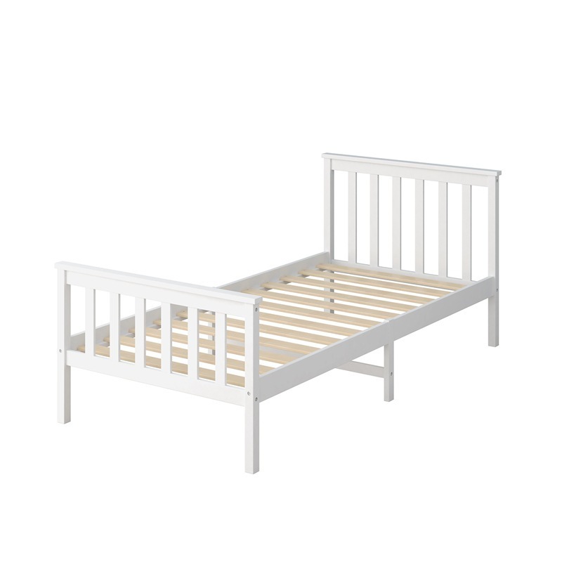 White Wooden Shaker Style Bedroom Furniture Single Queen Wooden Bed Frame Modern Solid Wood Children's Single Bed