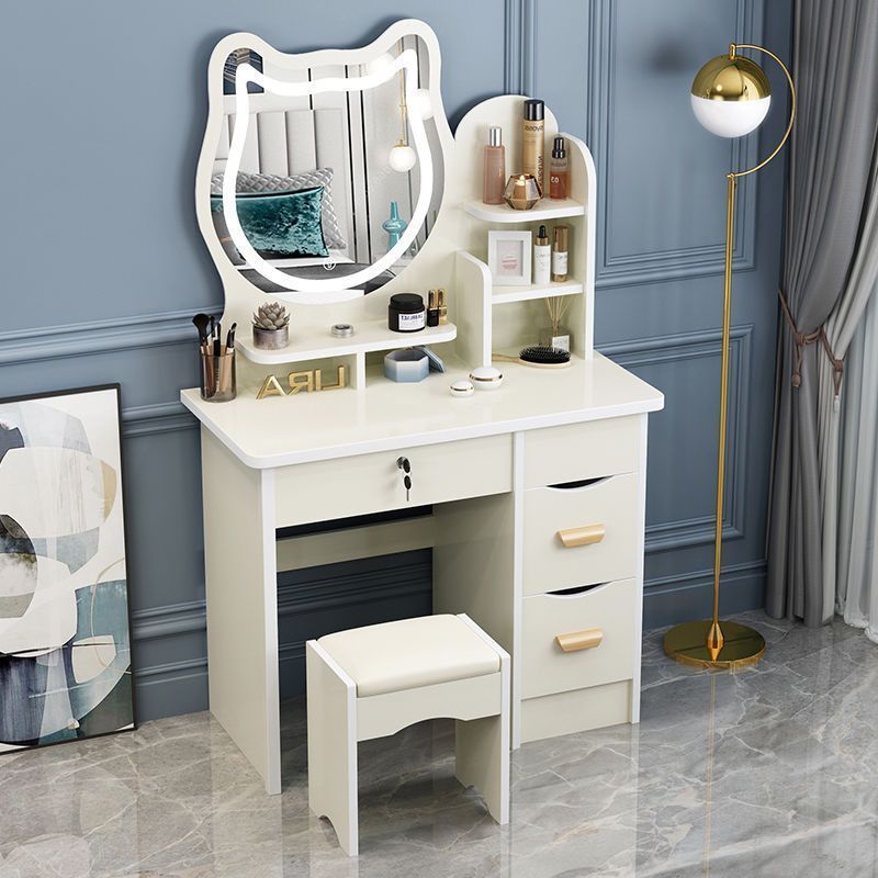 Bedroom Furniture Girl Nordic Simple Designs Cheap Hair Dresser Dressing Table with Vanity Led Mirror Small Pink White Custom