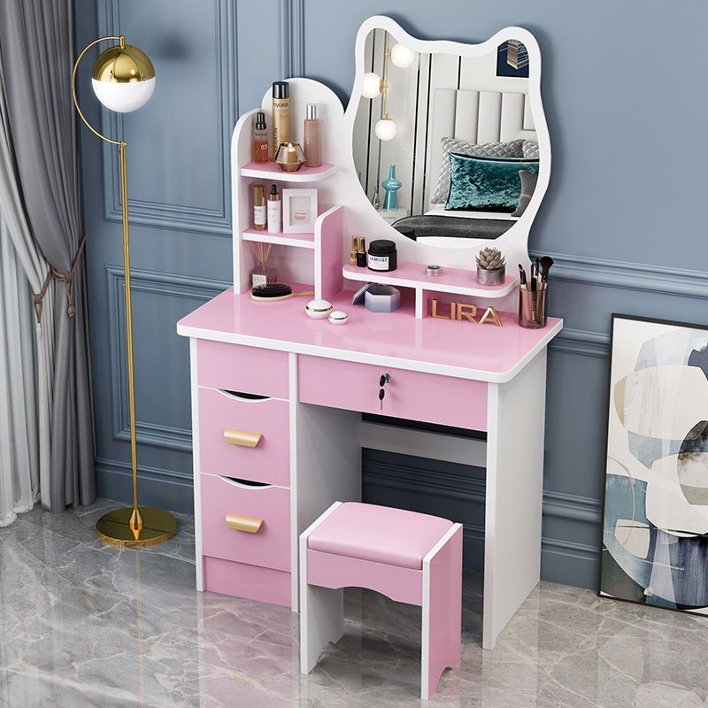 Bedroom Furniture Girl Nordic Simple Designs Cheap Hair Dresser Dressing Table with Vanity Led Mirror Small Pink White Custom