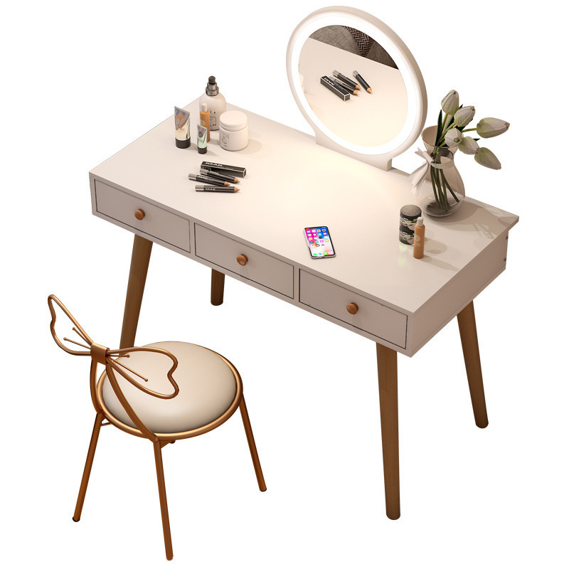 Modern Simple White Dressing Table Particle Board Storage Dresser With Mirror Vanity Table