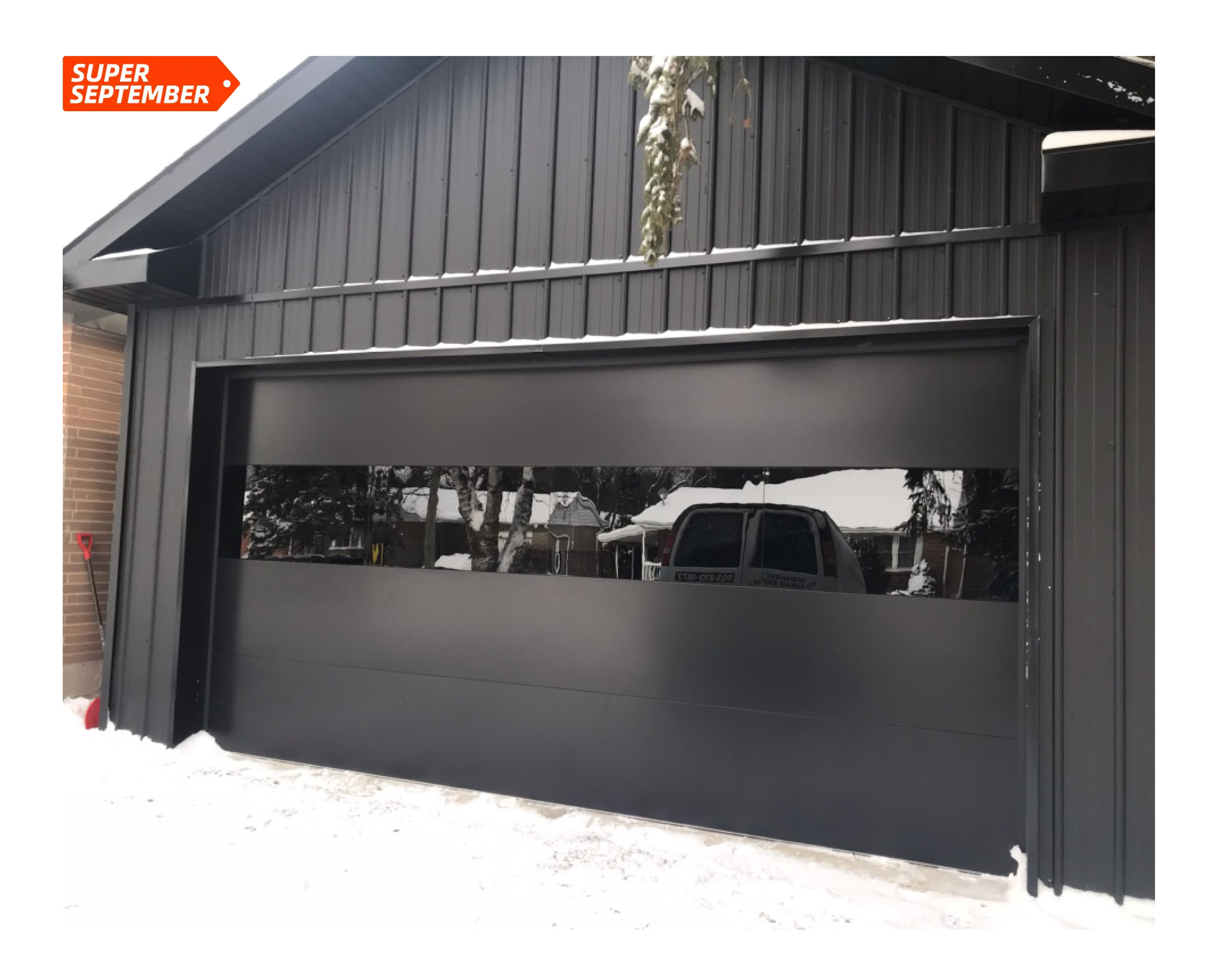 Modern 9x8 Insulated Garage Door with Black Window American Steel Overhead Sliding Door horizontal Flap Carport Garage Doors