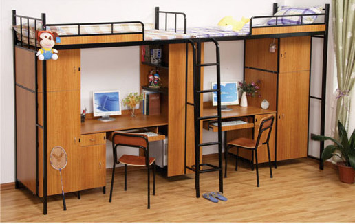 Steel wood dormitory beds with desk for students