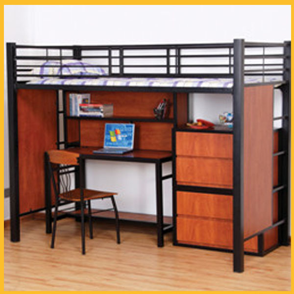 Steel wood dormitory beds with desk for students