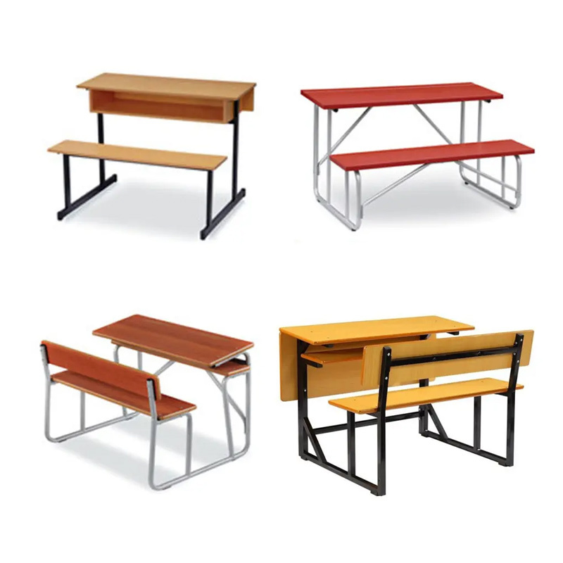 Customized Classroom Furniture All-in-one Metal Frame School Desk And Bench