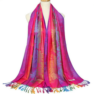 Colorful Luxurious Floral cotton lightweight soft Silky Large Pashmina Shawl Wrap Jacquard Women Scarf