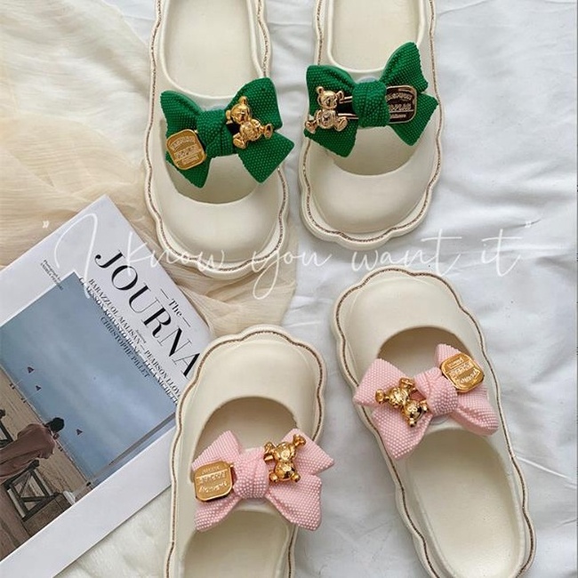 Summer fashion Bow tie slippers women outdoor soft sole Closed toe comfortable non-slip beach shoes sandals